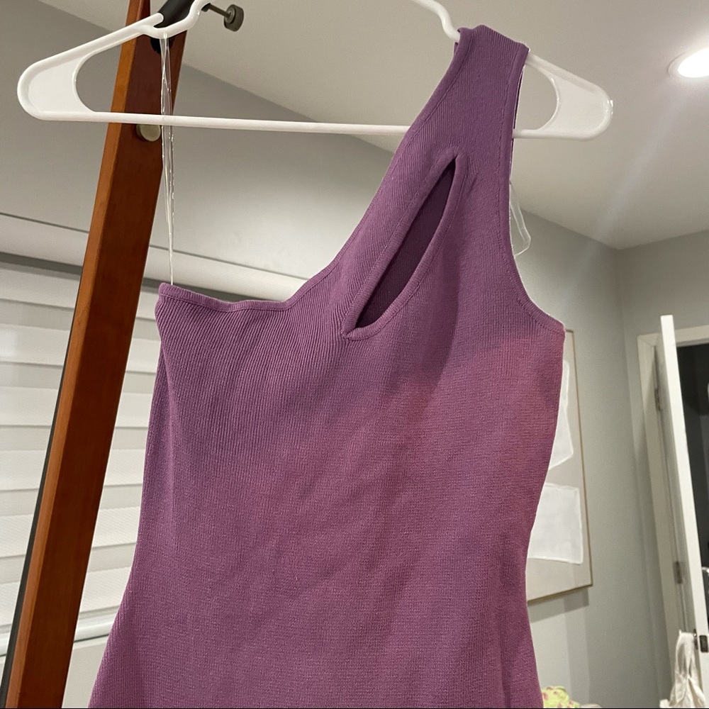 Purple one shoulder cut out body con mini dress 

#y2k